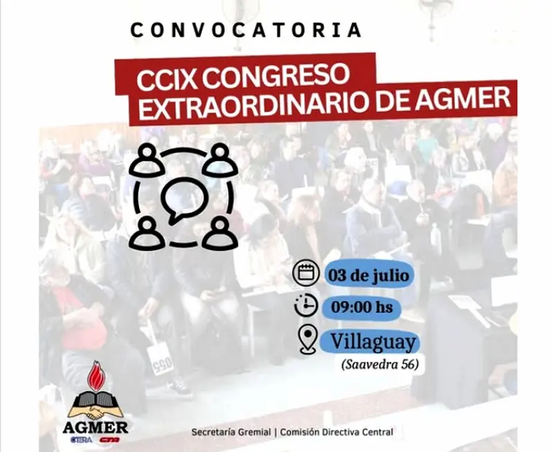 Agmer convoc al Congreso Extraordinario el jueves en Villaguay