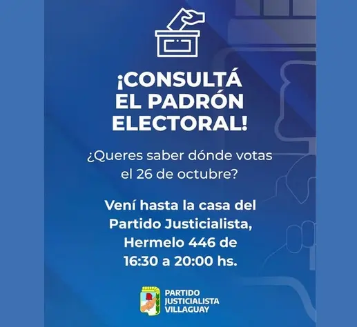 Est disponible el padrn electoral en el PJ Villaguay 