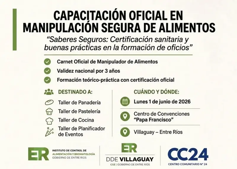 Capacitaci�n oficial en manipulaci�n segura de alimentos en Centro Comunitario 24 Villaguay