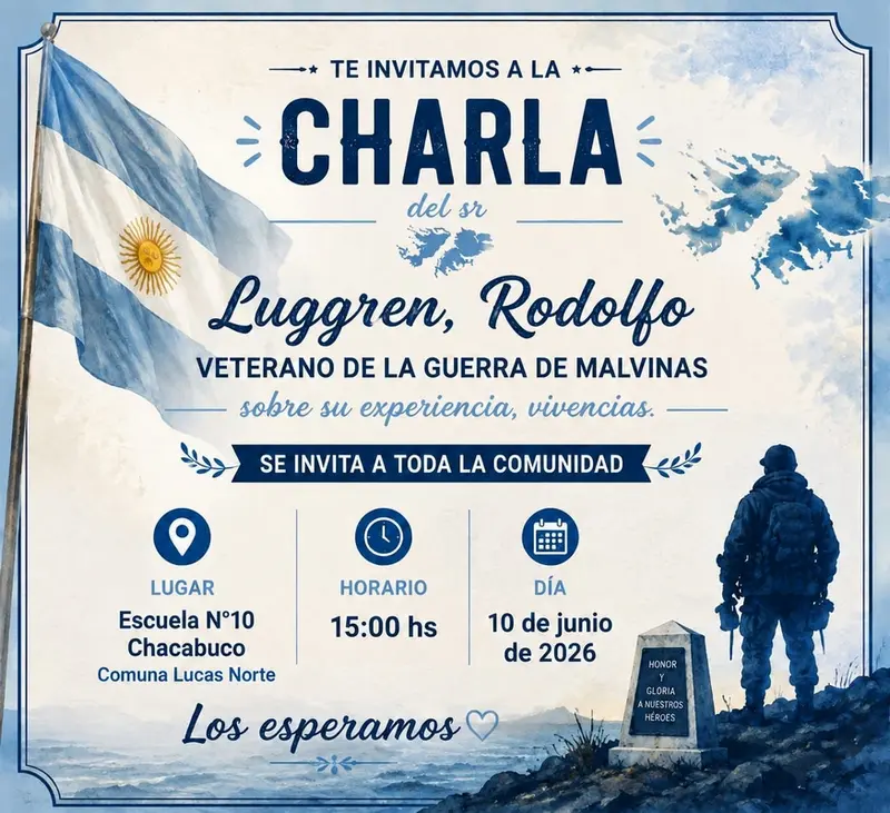 El VGM Rodolfo Luggren brindar� una charla en la escuela Chacabuco de Lucas Norte