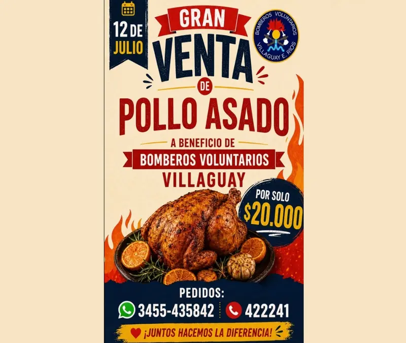 Venta de pollos asados a beneficio de Bomberos de Villaguay