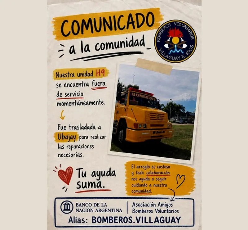 Bomberos Voluntarios de Villaguay solicitan colaboraci�n