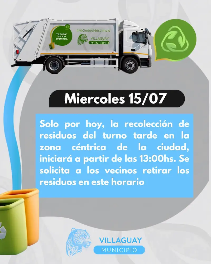 Solo hoy habr� recolecci�n de residuos desde las 13 horas en la zona c�ntrica de Villaguay