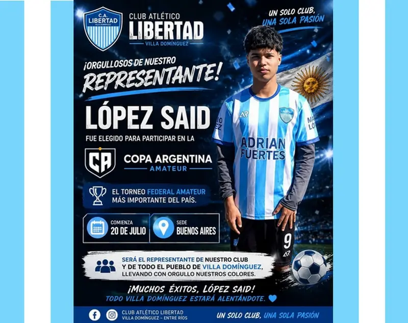 Libertad de Dom�nguez tendr� un representante en la Copa Argentina Amateur de F�tbol