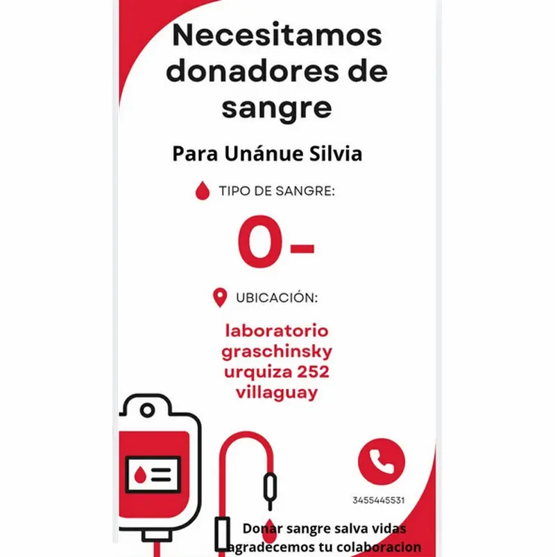 Urgente se necesitan dadores de sangre Grupo 0 Factor (RH-)